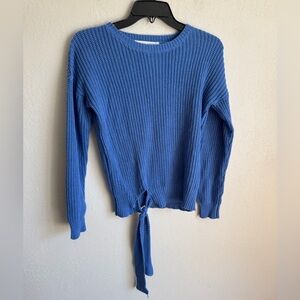 English Factory Blue Chunky Knit Crew Neck Sweater Womens XS Tied Waist Coquette